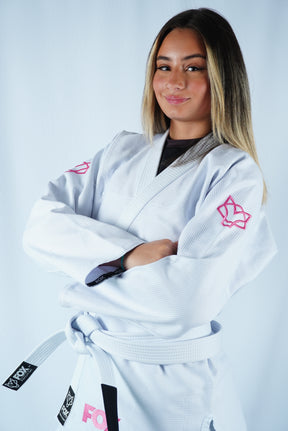 Kimono Trançado Jiu-jitsu Feminino Fox - Branco com Rosa