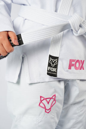 Kimono Trançado Jiu-jitsu Feminino Fox - Branco com Rosa