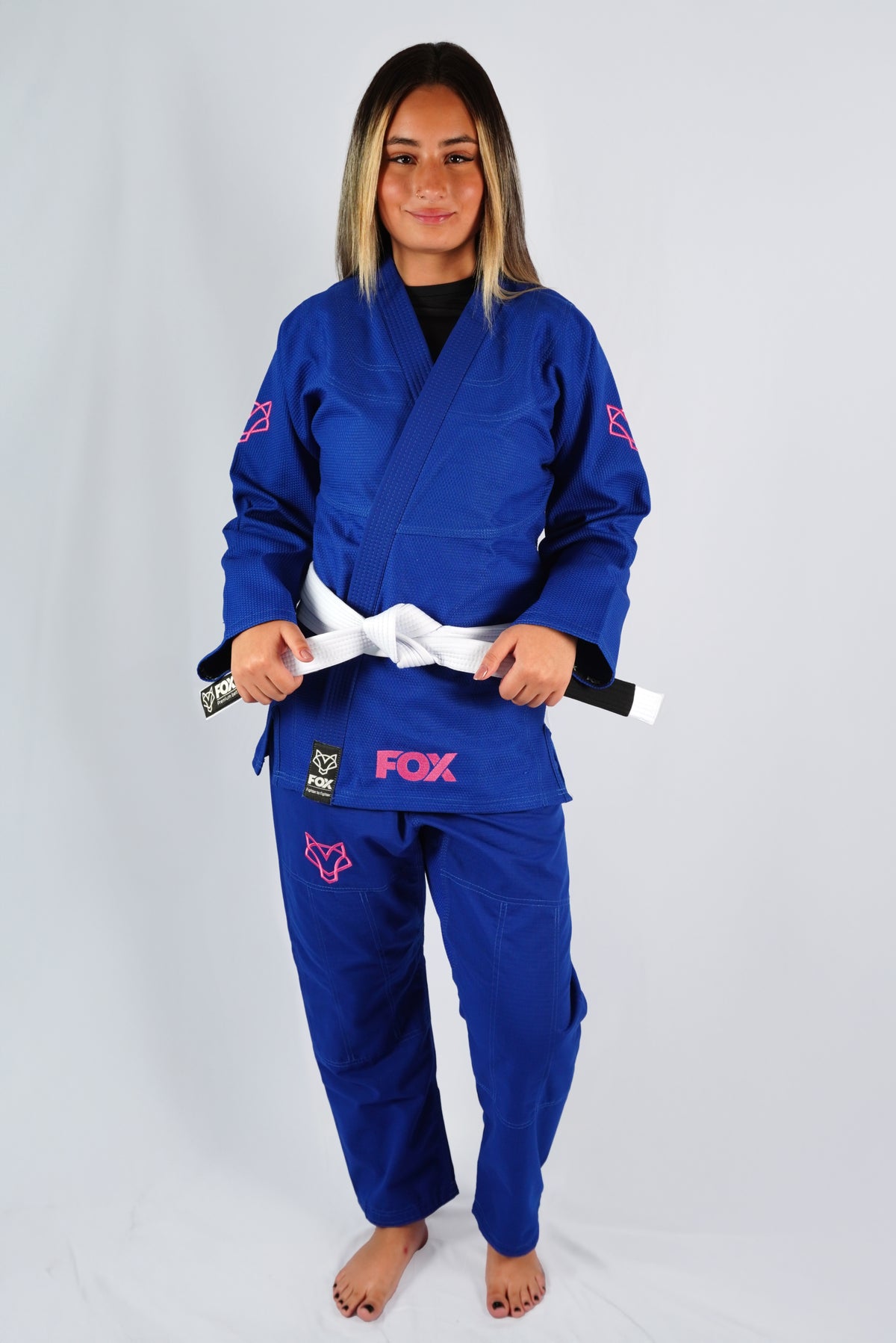 Kimono Trançado Jiu-jitsu Feminino Fox - Azul com rosa
