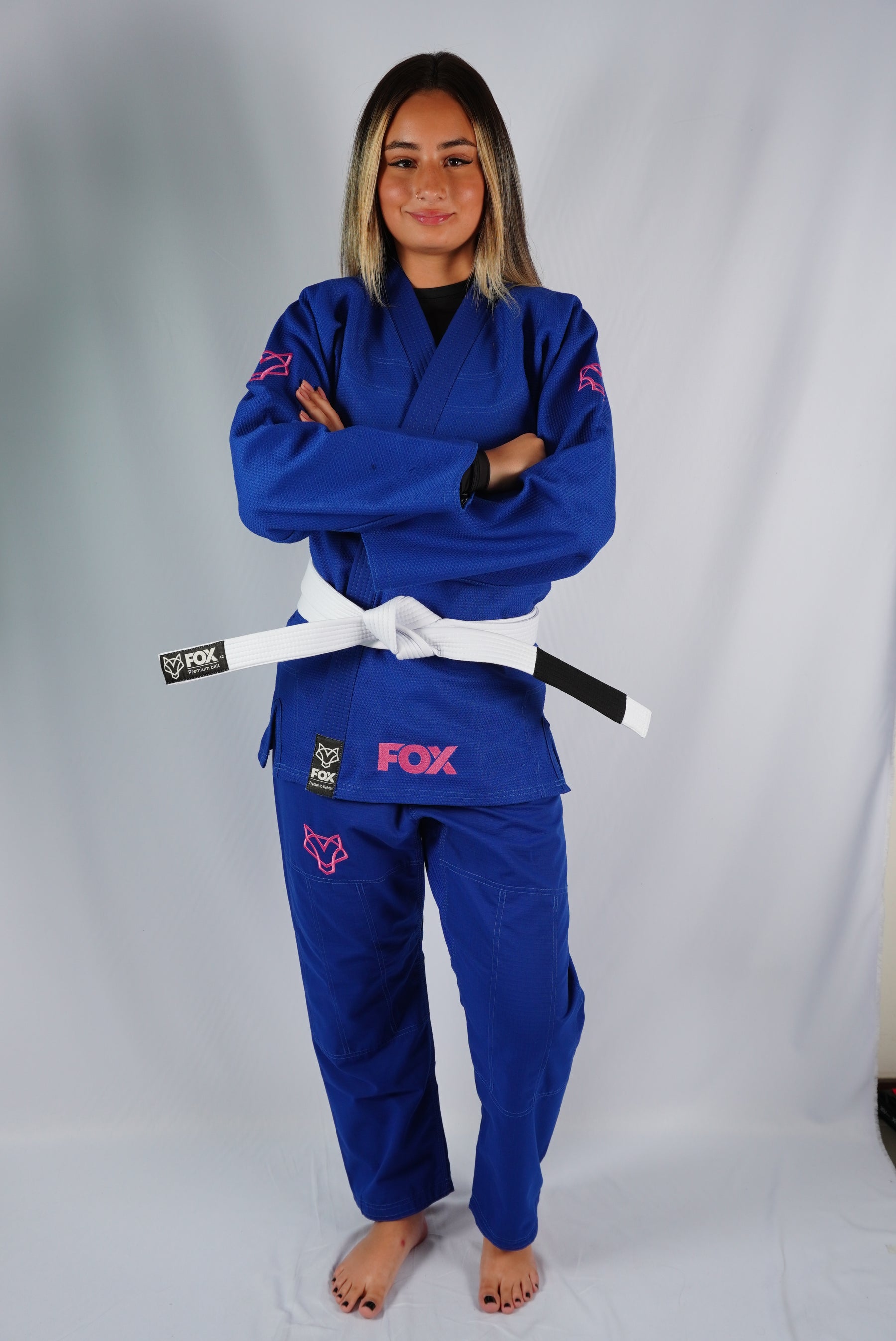 Kimono Trançado Jiu-jitsu Feminino Fox - Azul com rosa