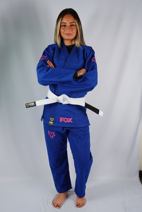 Kimono Trançado Jiu-jitsu Feminino Fox - Azul com rosa