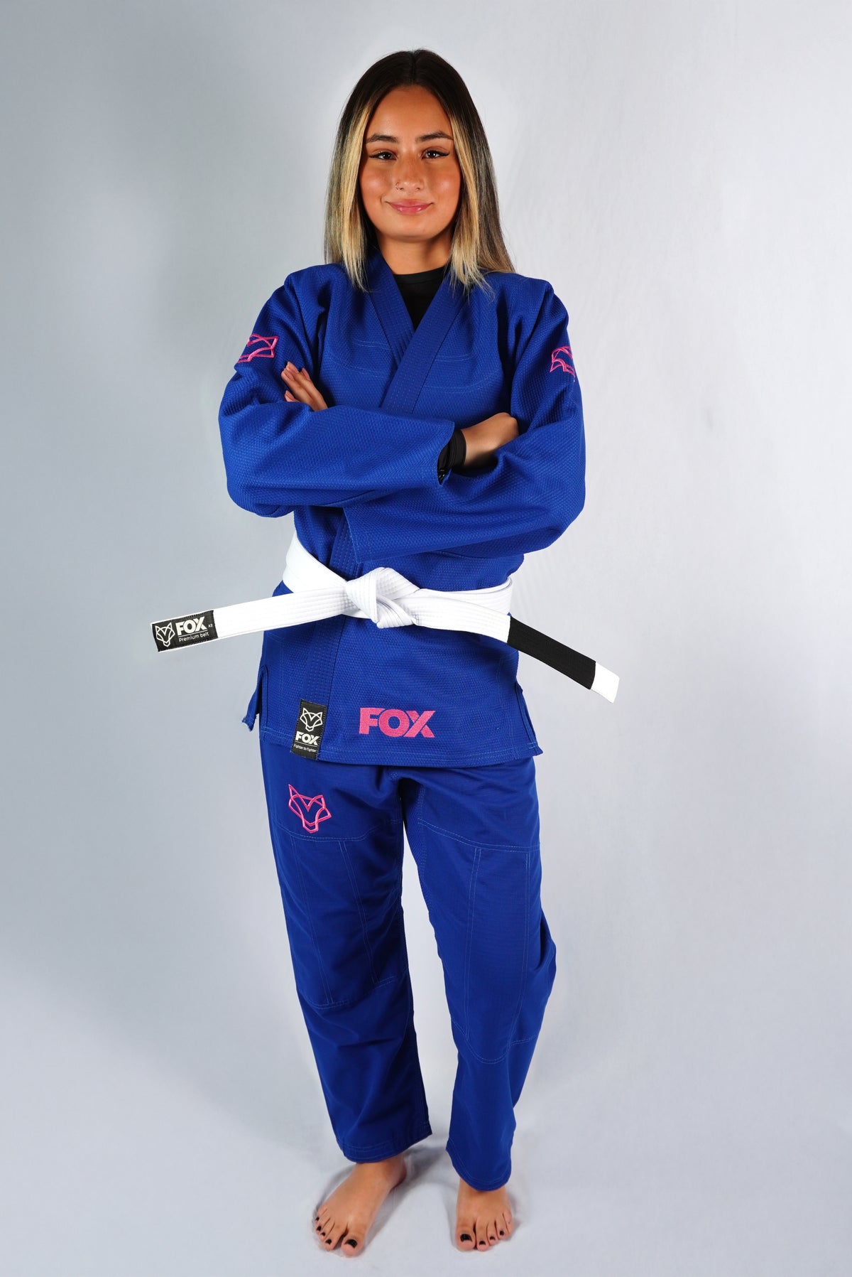 Kimono Trançado Jiu-jitsu Feminino Fox - Azul com rosa