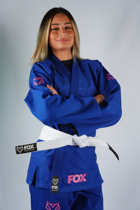 Kimono Trançado Jiu-jitsu Feminino Fox - Azul com rosa