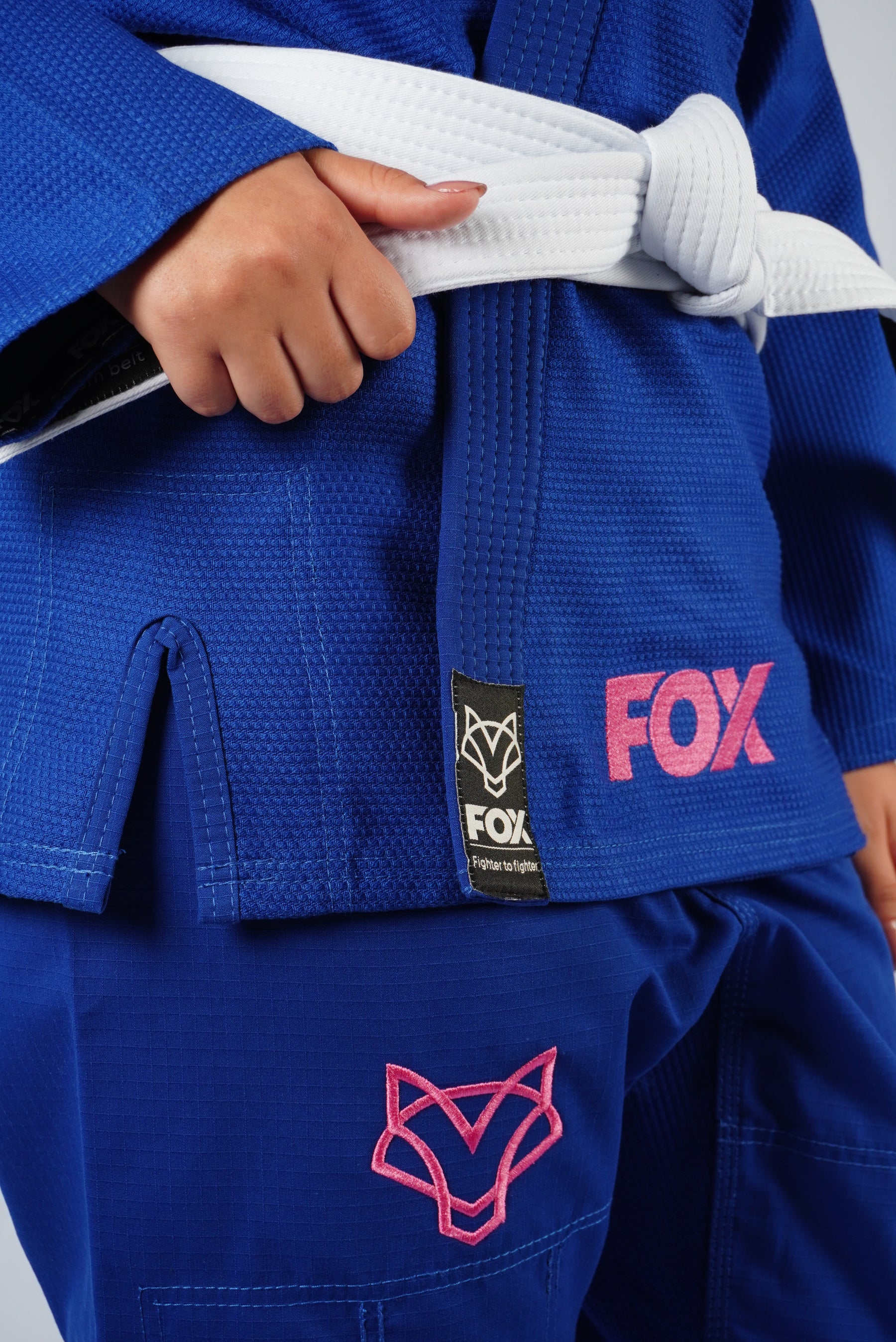 Kimono Trançado Jiu-jitsu Feminino Fox - Azul com rosa