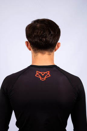 Rash Guard Jiu-Jitsu FOX FW Preta Manga Longa (Logo Laranja) UV 50+