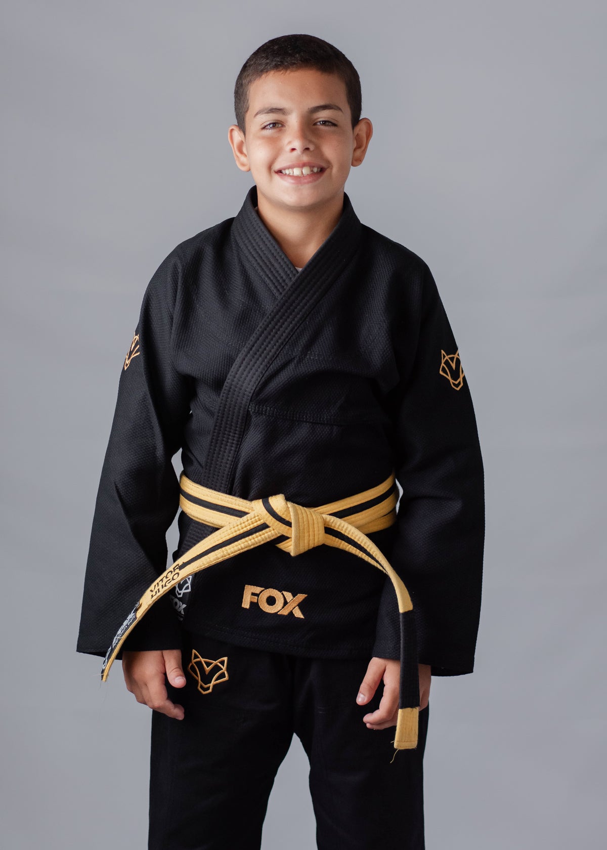 Kimono Trançado Jiu-Jitsu Infantil Kids Fox - Preto com Dourado