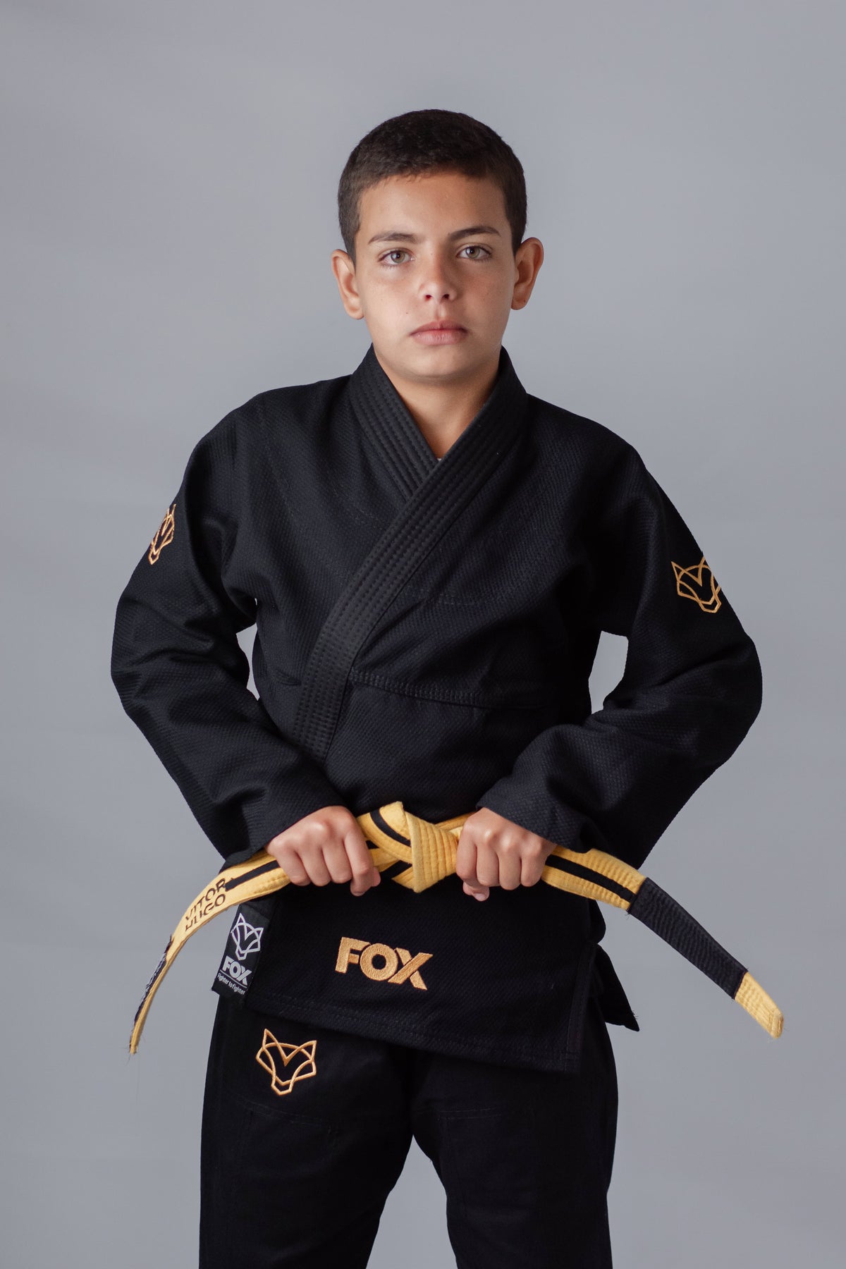 Kimono Trançado Jiu-Jitsu Infantil Kids Fox - Preto com Dourado