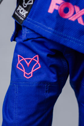 Kimono Feminino Kids Fox™ - Azul com logo Rosa