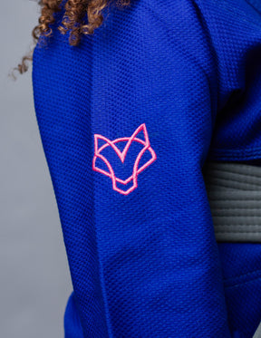 Kimono Feminino Kids Fox™ - Azul com logo Rosa