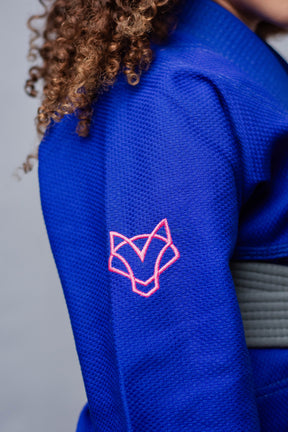 Kimono Feminino Kids Fox™ - Azul com logo Rosa