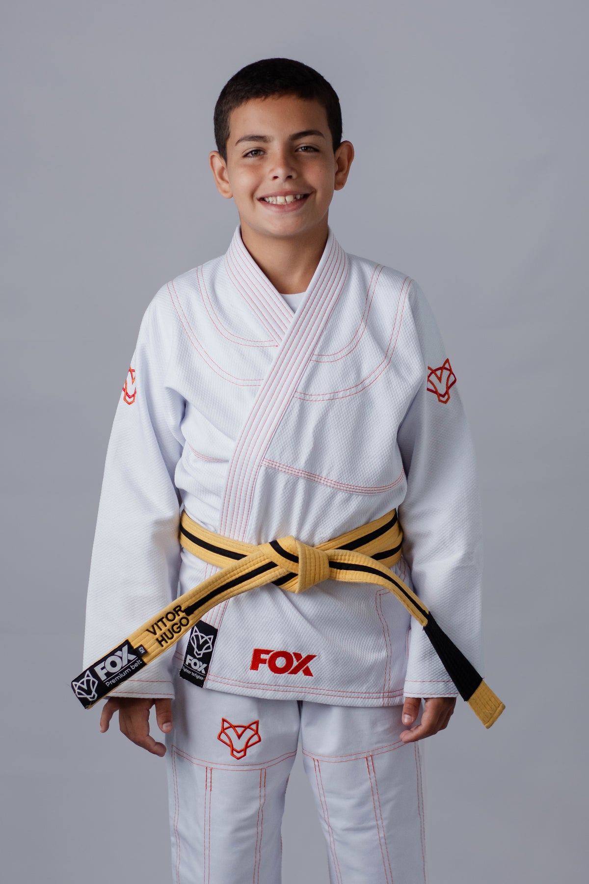 Kimono Masculino Kids Fox™ - Branco com Laranja