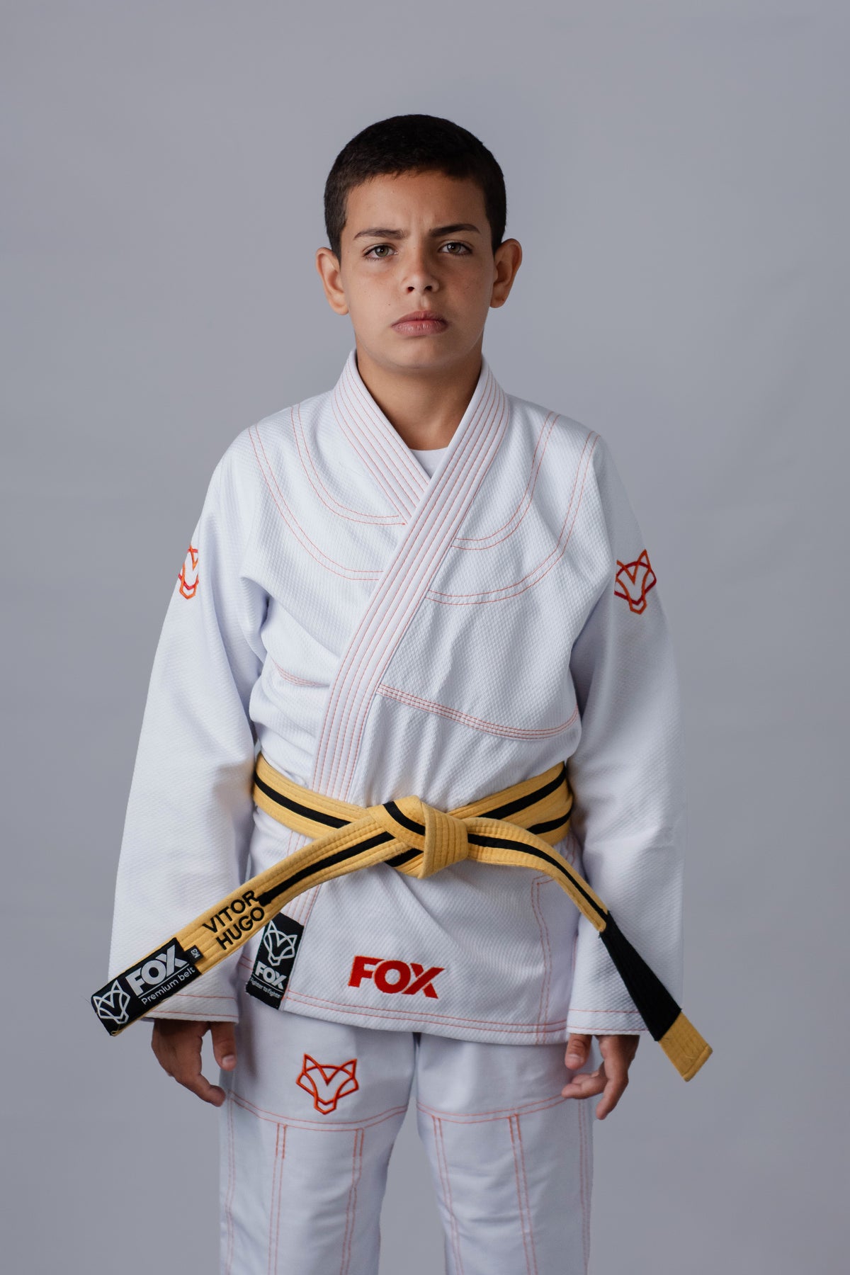 Kimono Masculino Kids Fox™ - Branco com Laranja