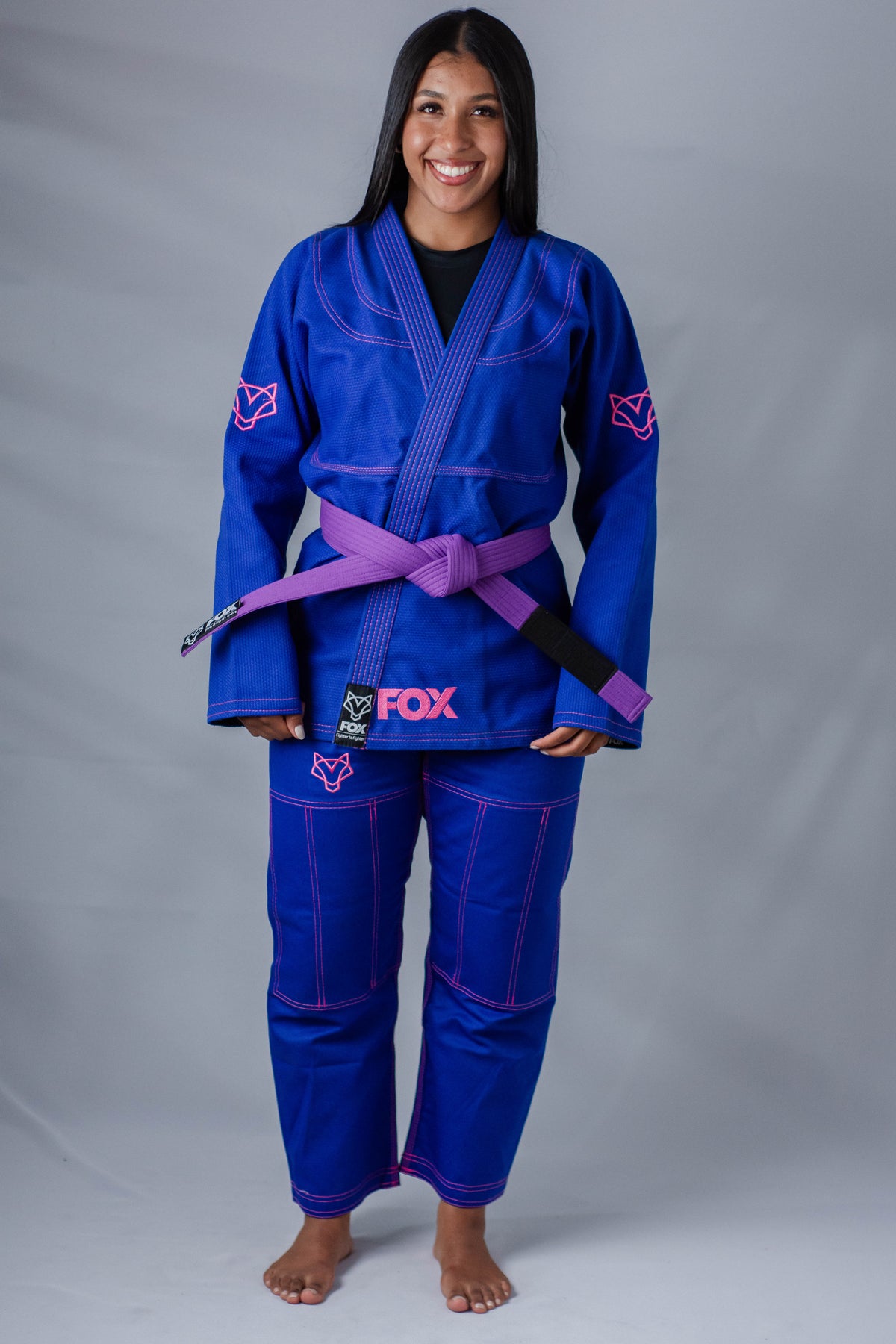 Kimono Sakura Fox - Azul com Rosa