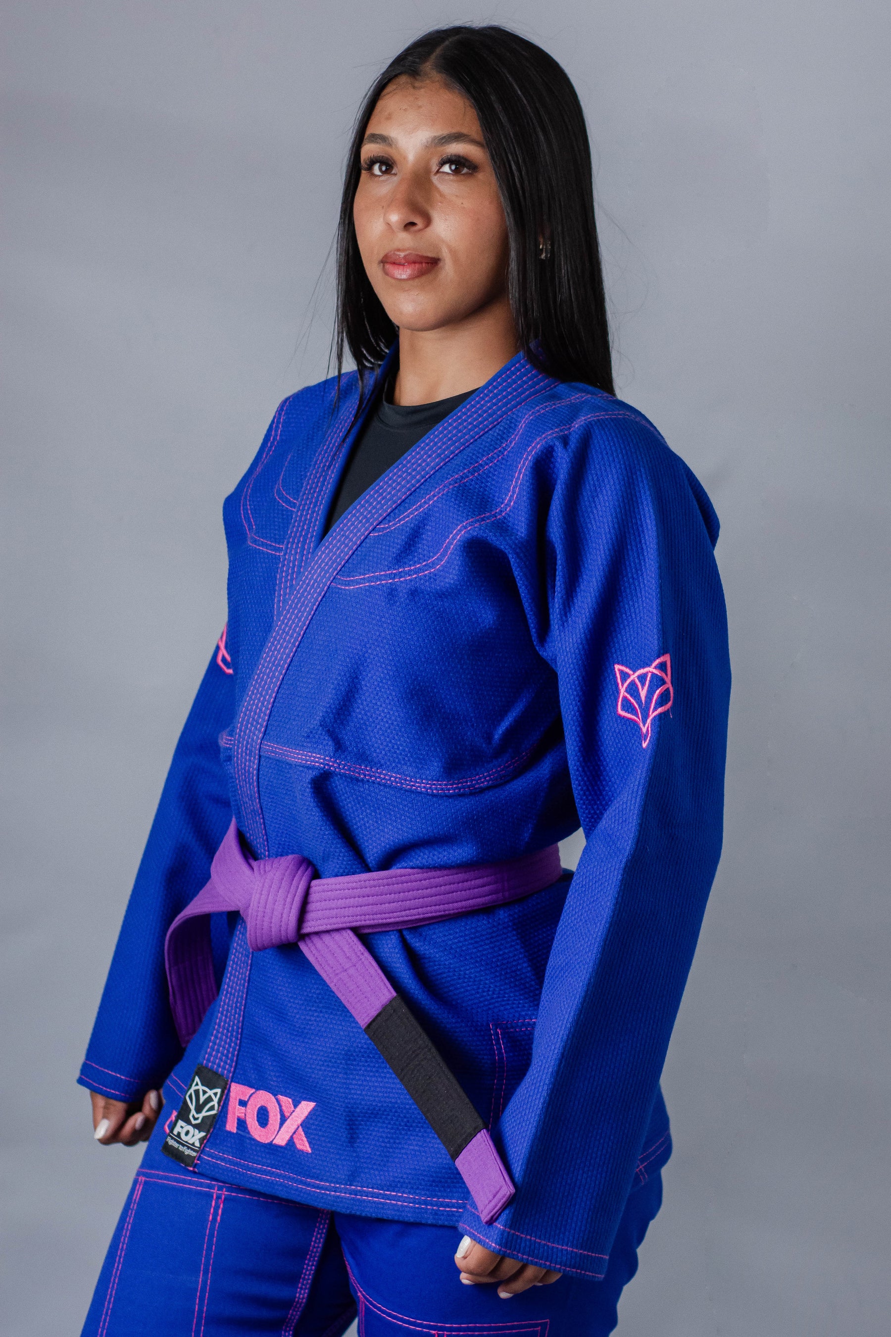 Kimono Sakura Fox - Azul com Rosa