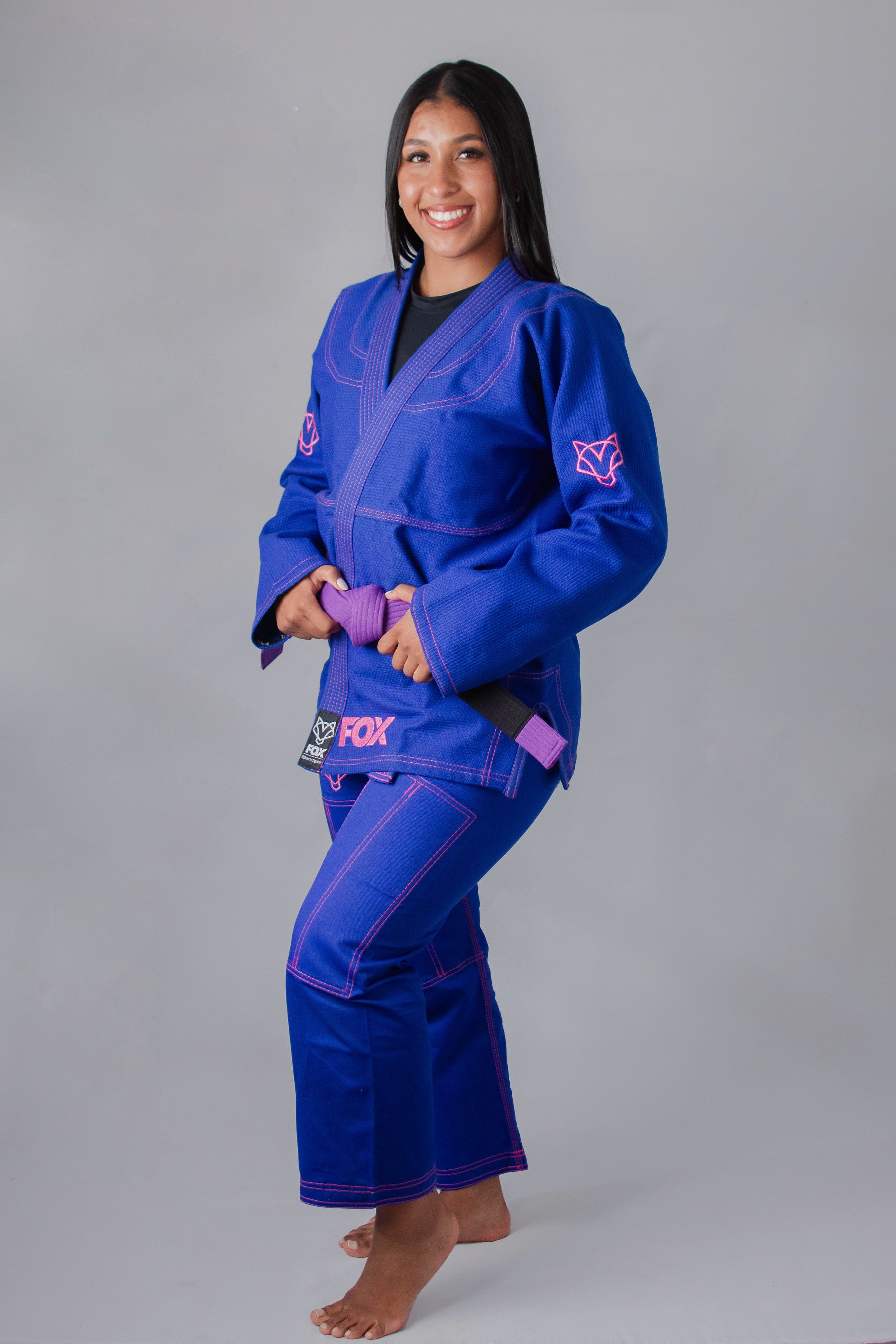 Kimono Sakura Fox - Azul com Rosa