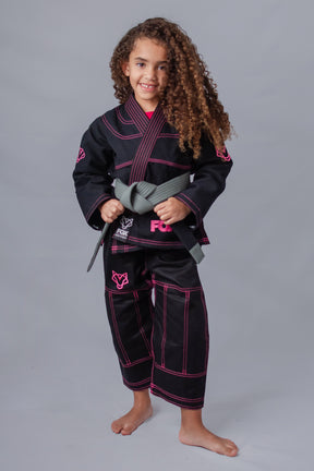Kimono Feminino Kids Fox™ - Preto com Rosa