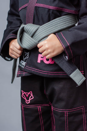 Kimono Feminino Kids Fox™ - Preto com Rosa