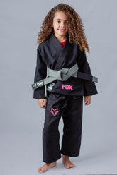 Kimono Feminino Kids Fox™ - Preto com logo Rosa