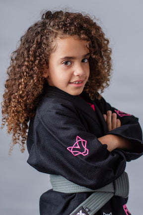 Kimono Feminino Kids Fox™ - Preto com logo Rosa