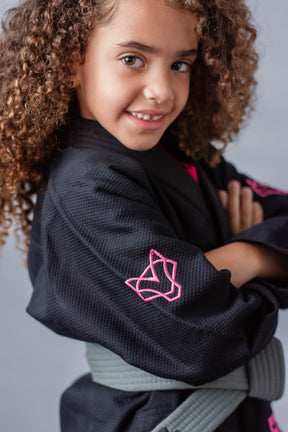 Kimono Feminino Kids Fox™ - Preto com logo Rosa