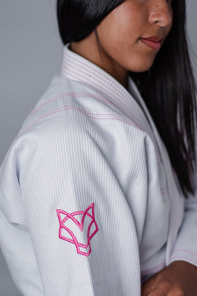 Kimono Sakura Fox - Branco com Rosa