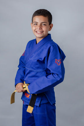 Kimono Masculino Kids Fox™ - Azul com logo Laranja