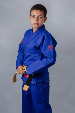 Kimono Masculino Kids Fox™ - Azul com logo Laranja