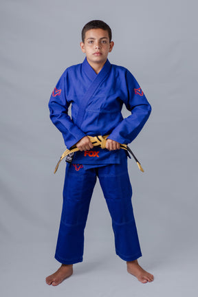Kimono Masculino Kids Fox™ - Azul com logo Laranja