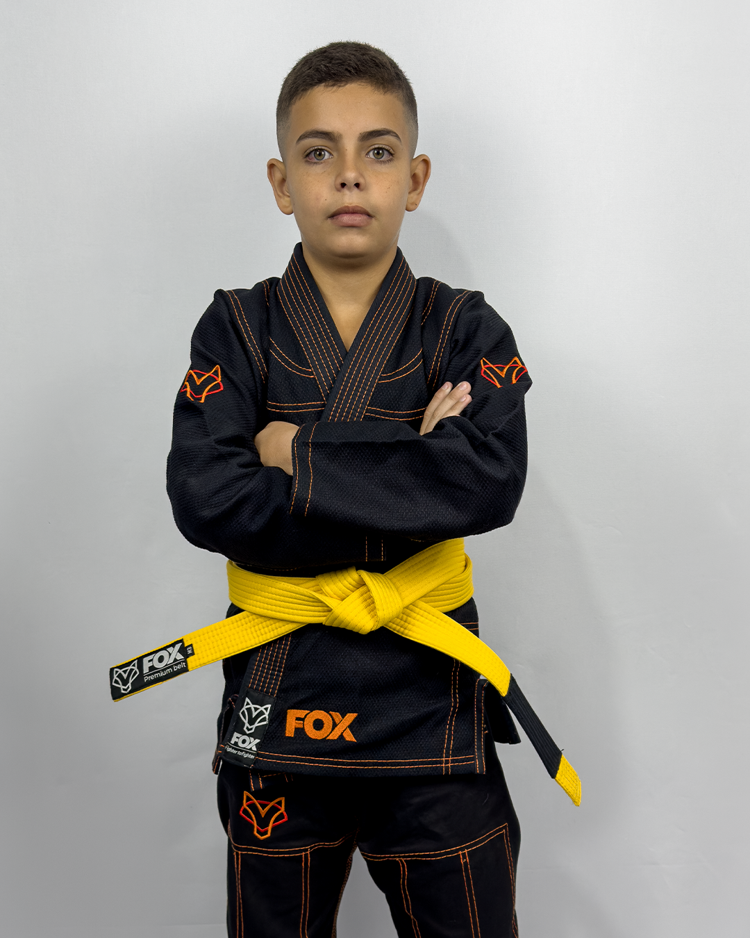 Kimono Masculino Kids Fox™ - Preto com Laranja