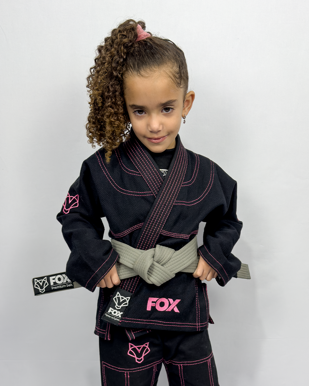 Kimono Feminino Kids Fox™ - Preto com Rosa