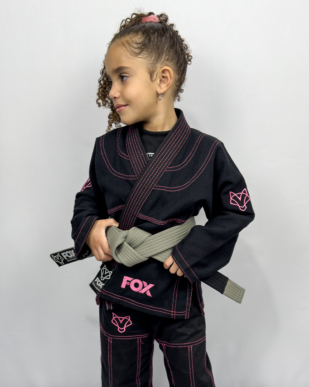 Kimono Feminino Kids Fox™ - Preto com Rosa