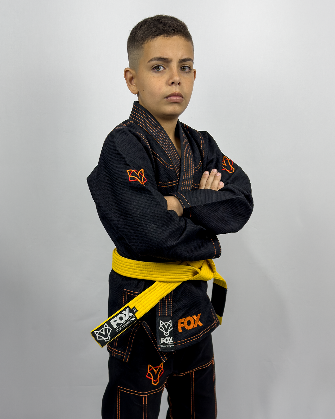 Kimono Masculino Kids Fox™ - Preto com Laranja