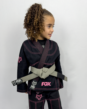 Kimono Feminino Kids Fox™ - Preto com Rosa