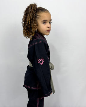 Kimono Feminino Kids Fox™ - Preto com Rosa