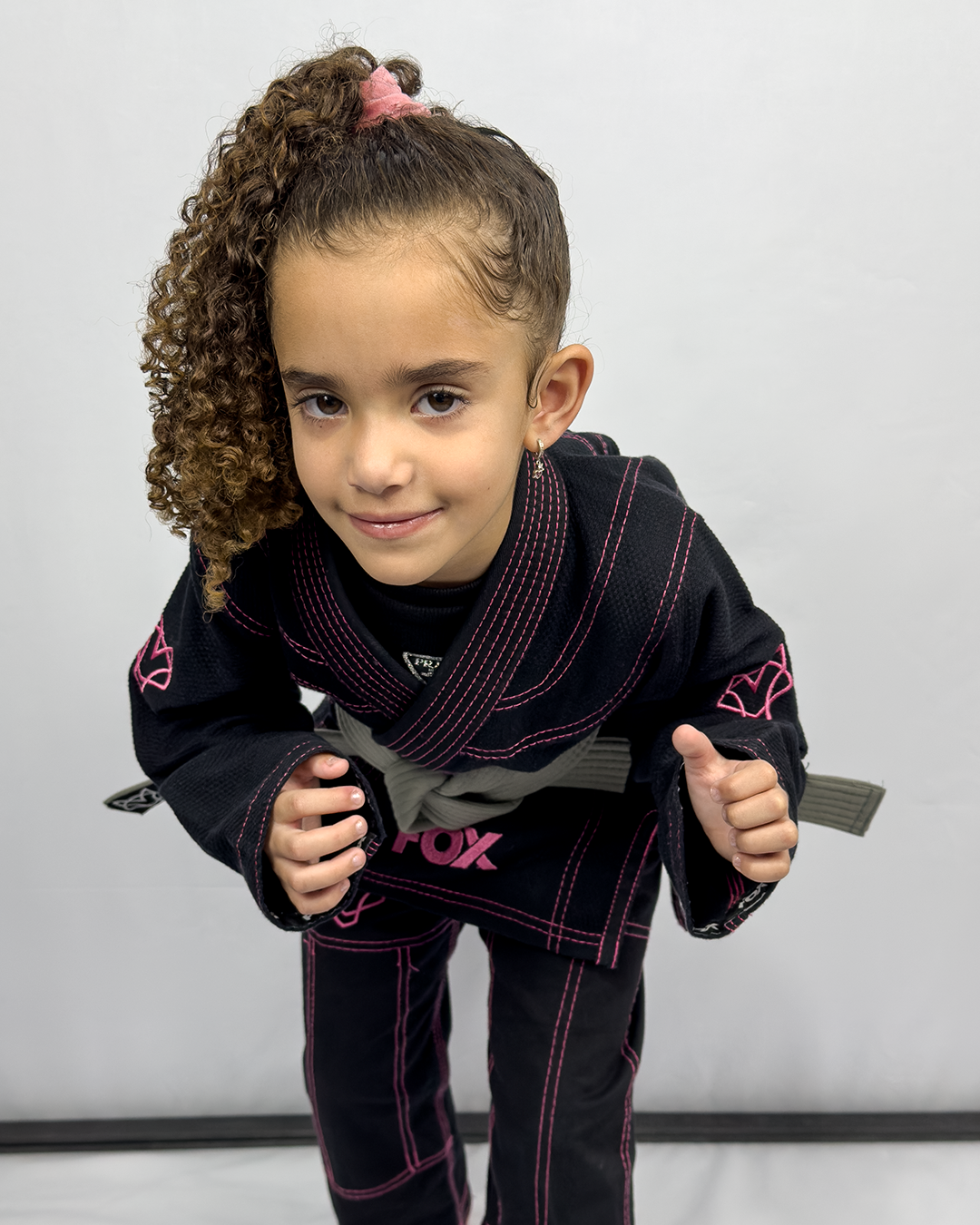 Kimono Feminino Kids Fox™ - Preto com Rosa