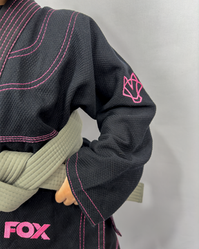 Kimono Feminino Kids Fox™ - Preto com Rosa